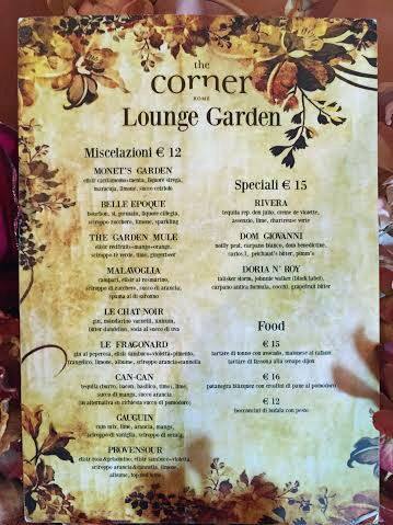 The Corner Lounge Garden Menu
