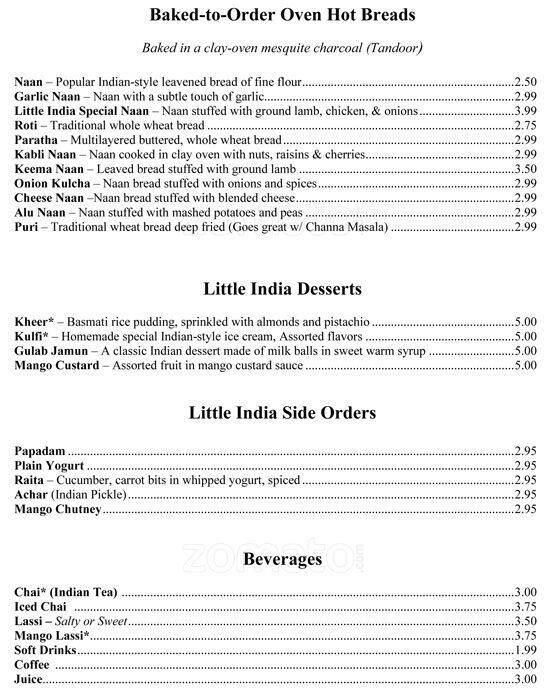 Menu at Little India Food Truck, Denver