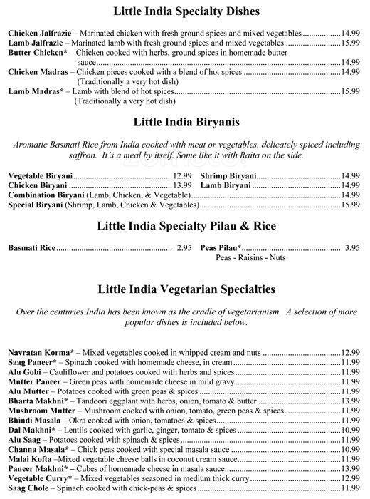 Menu at Little India Food Truck, Denver