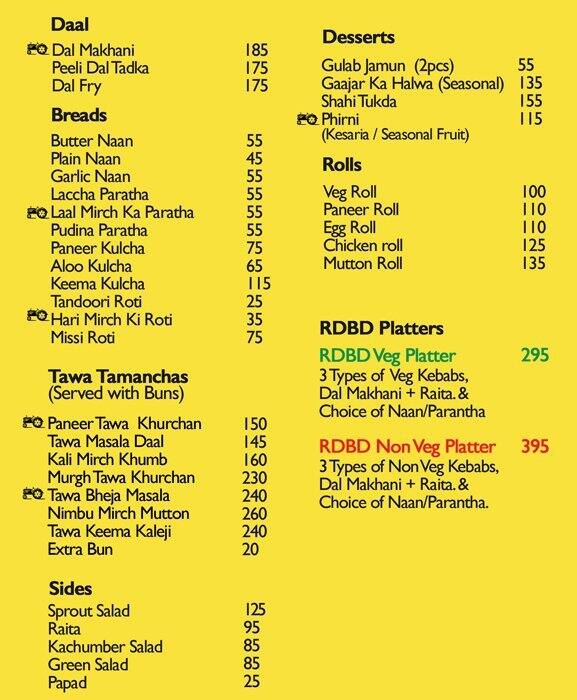 Menu at RDBD, New Delhi, DLF South Square