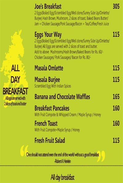 Menu Of Cup O Joe Koramangala 5th Block Bangalore