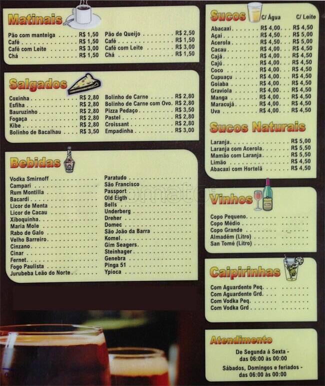 Lanchonete Valente cardápio