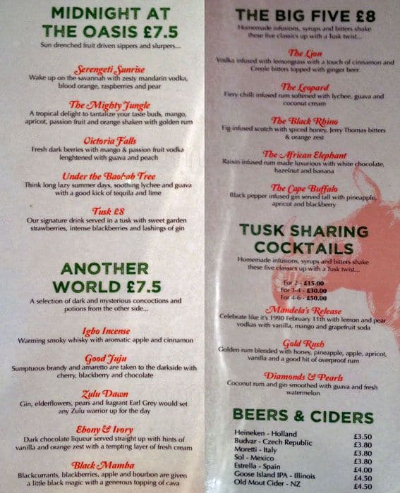 Tusk menu