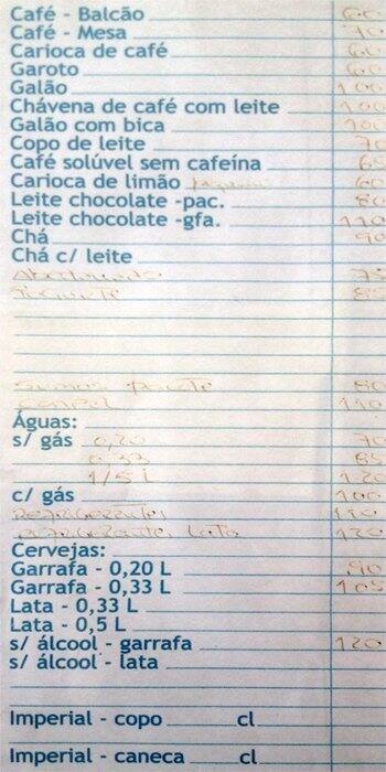 Café Moderno menu
