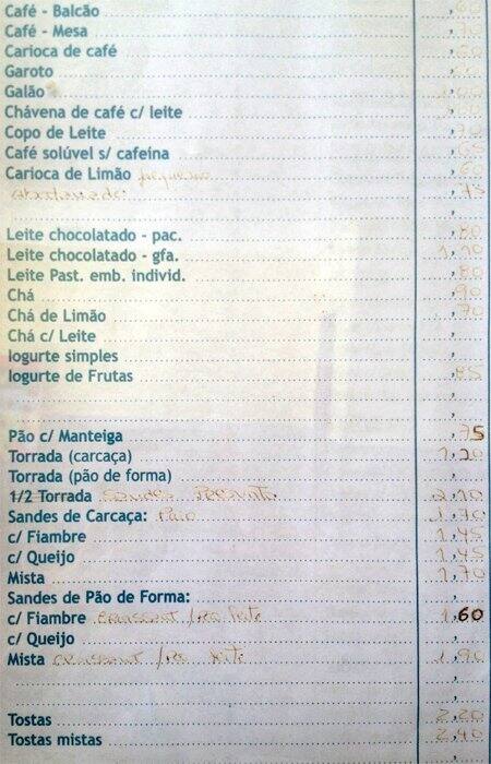 Café Moderno menu