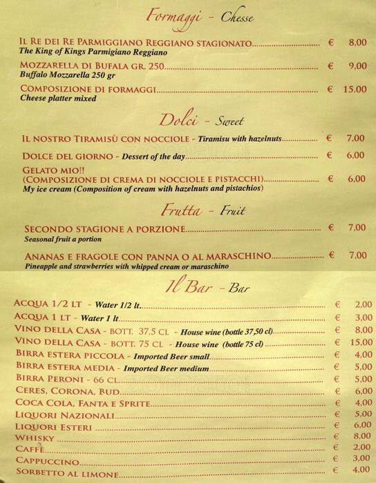 Menu di Ristorente Pizzeria L'esquilino Bar 