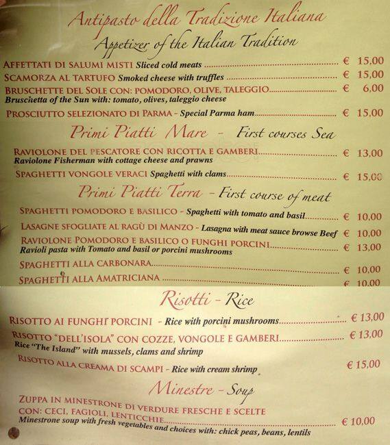 Menu di Ristorente Pizzeria L'esquilino Bar 