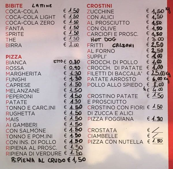 Menu di Pizzeria Friggitoria Via Ripa Teatina 