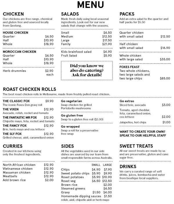 Foxes Den Menu, Menu for Foxes Den, Elwood, Melbourne Urbanspoon/Zomato