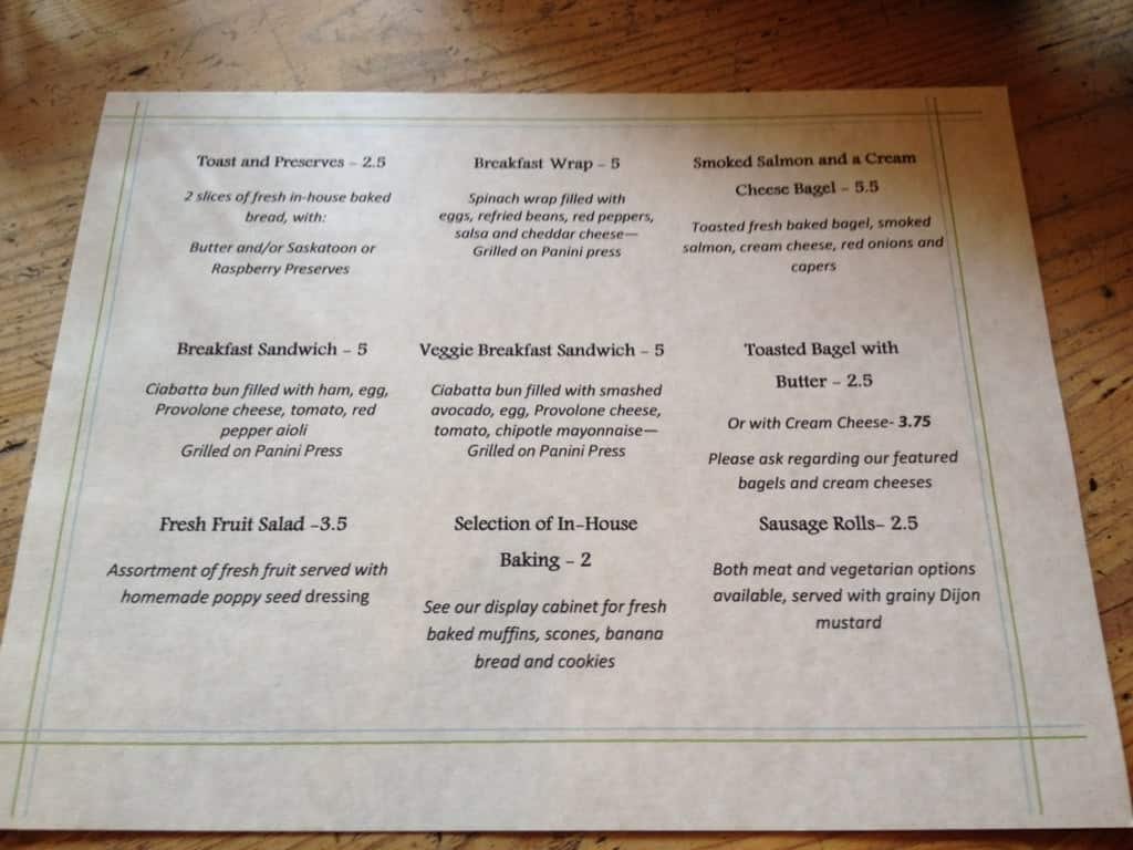 Menu at Bean Tree Cafe, Kimberley