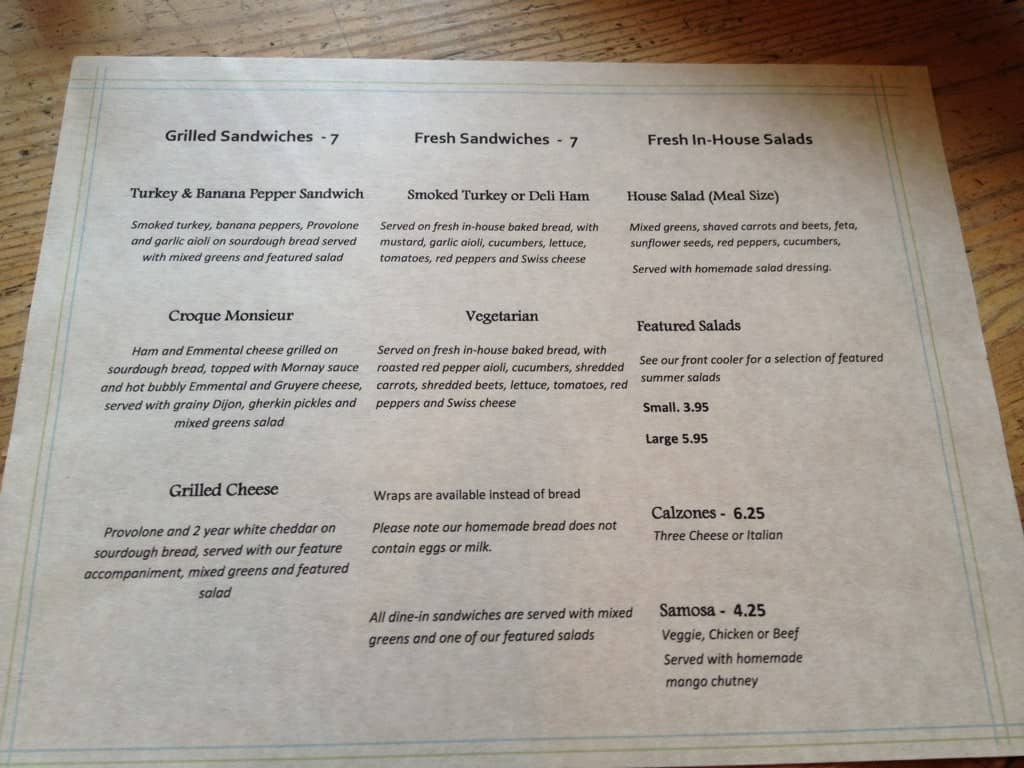 Menu at Bean Tree Cafe, Kimberley