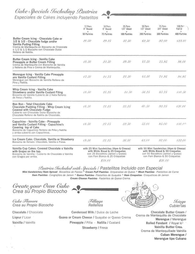 Menu at Holiday Bakery, Miami Lakes, Miami Lakes Dr