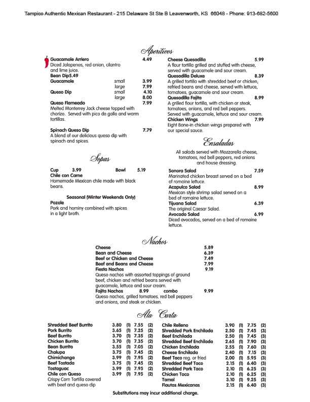 Tampico Authentic Mexican Restaurant Menu Urbanspoon/Zomato