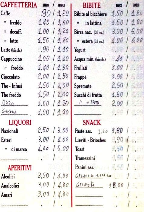 Menu di Bar Dei Sardi 
