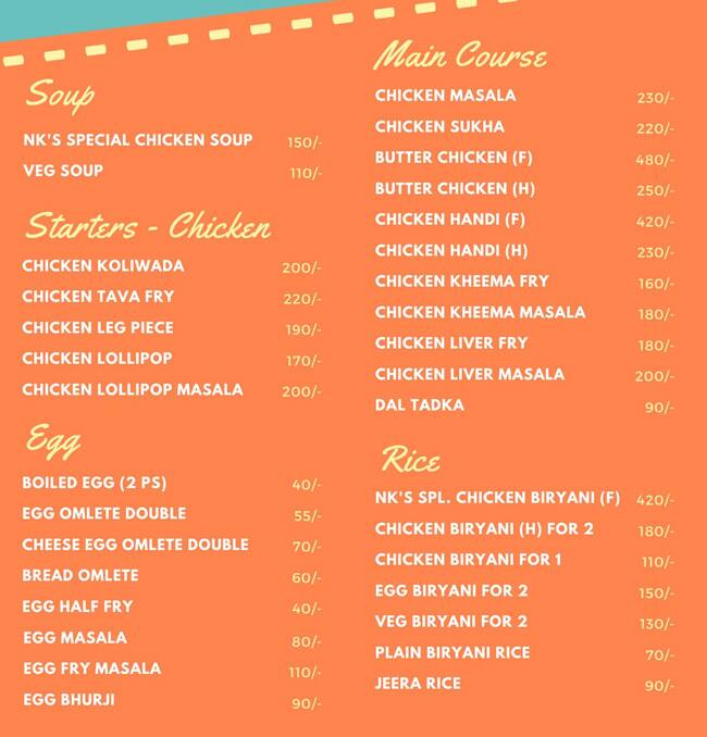 Menu of NK's Kitchen, Vikhroli, Mumbai