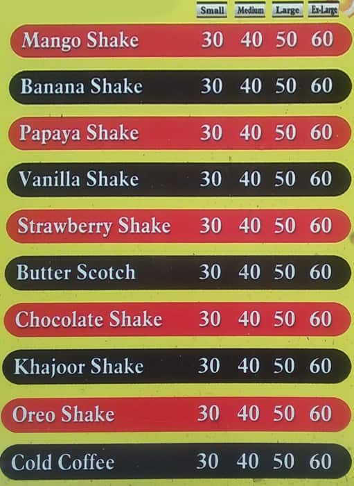 Menu of Fresh Juice & Shake Corner, Mayur Vihar Phase 2, New Delhi