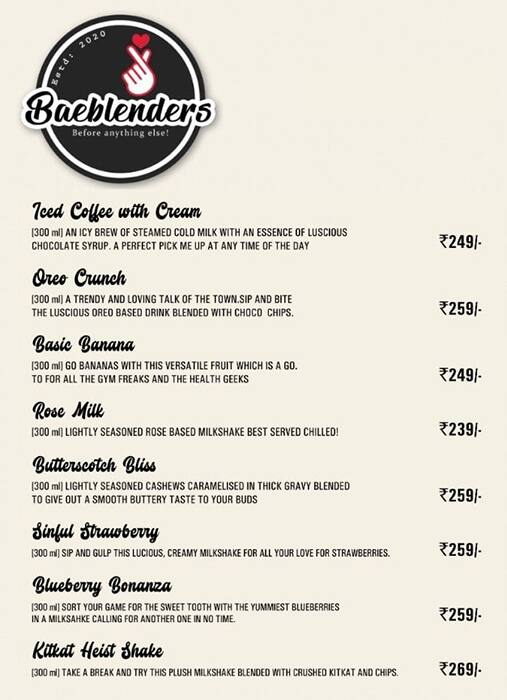 Baeblenders menu
