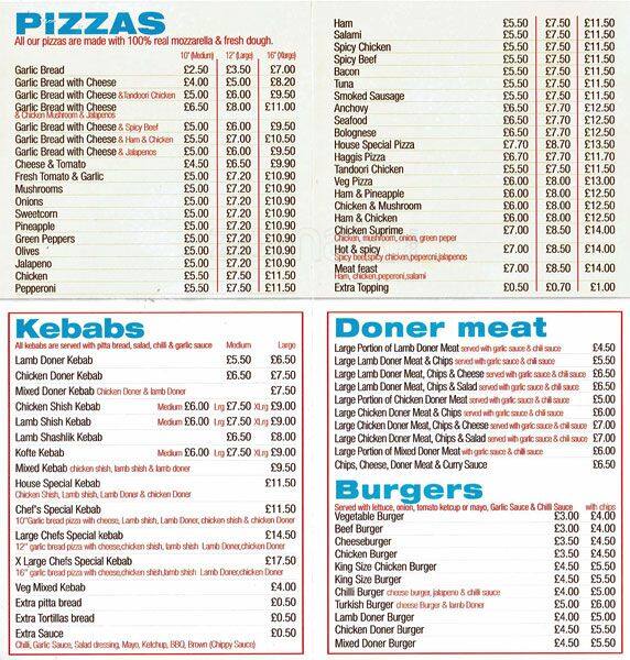 Turkish Kebab menu
