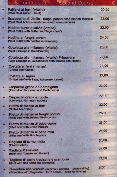 Menu di Belvedere 