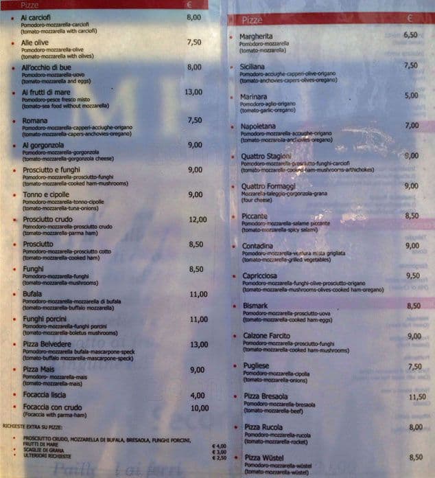 Menu di Belvedere 