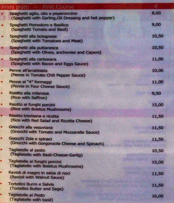 Menu di Belvedere 