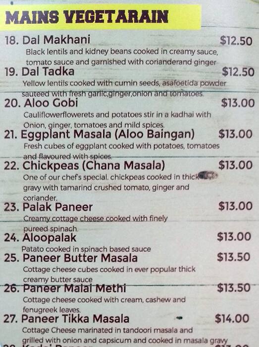 Haweli menu