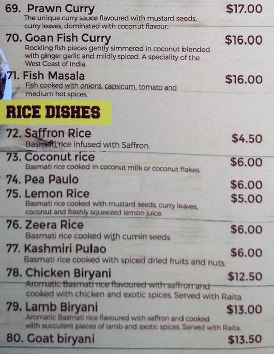 Haweli menu