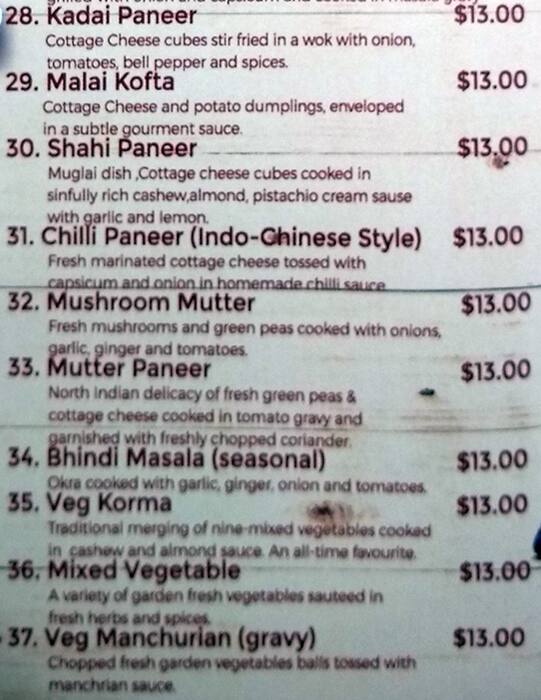 Haweli menu