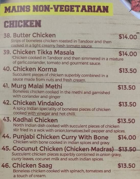 Haweli menu