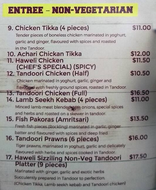 Haweli menu