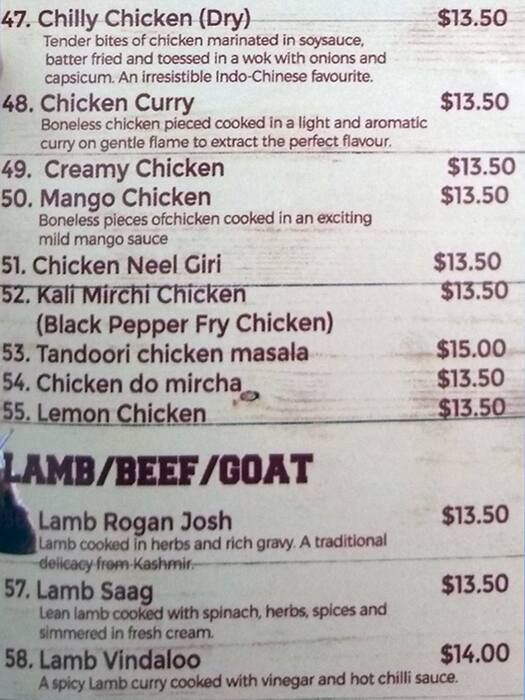 Haweli menu