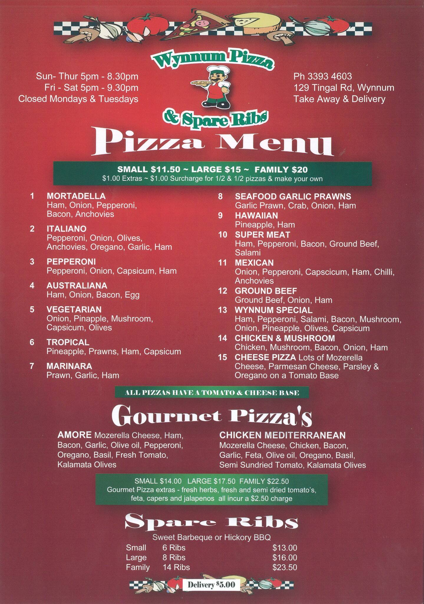 Wynnum Pizza & Spare Ribs, Wynnum Menu