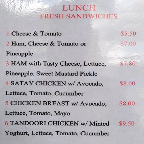 Menu at Brunch Bar, Crows Nest