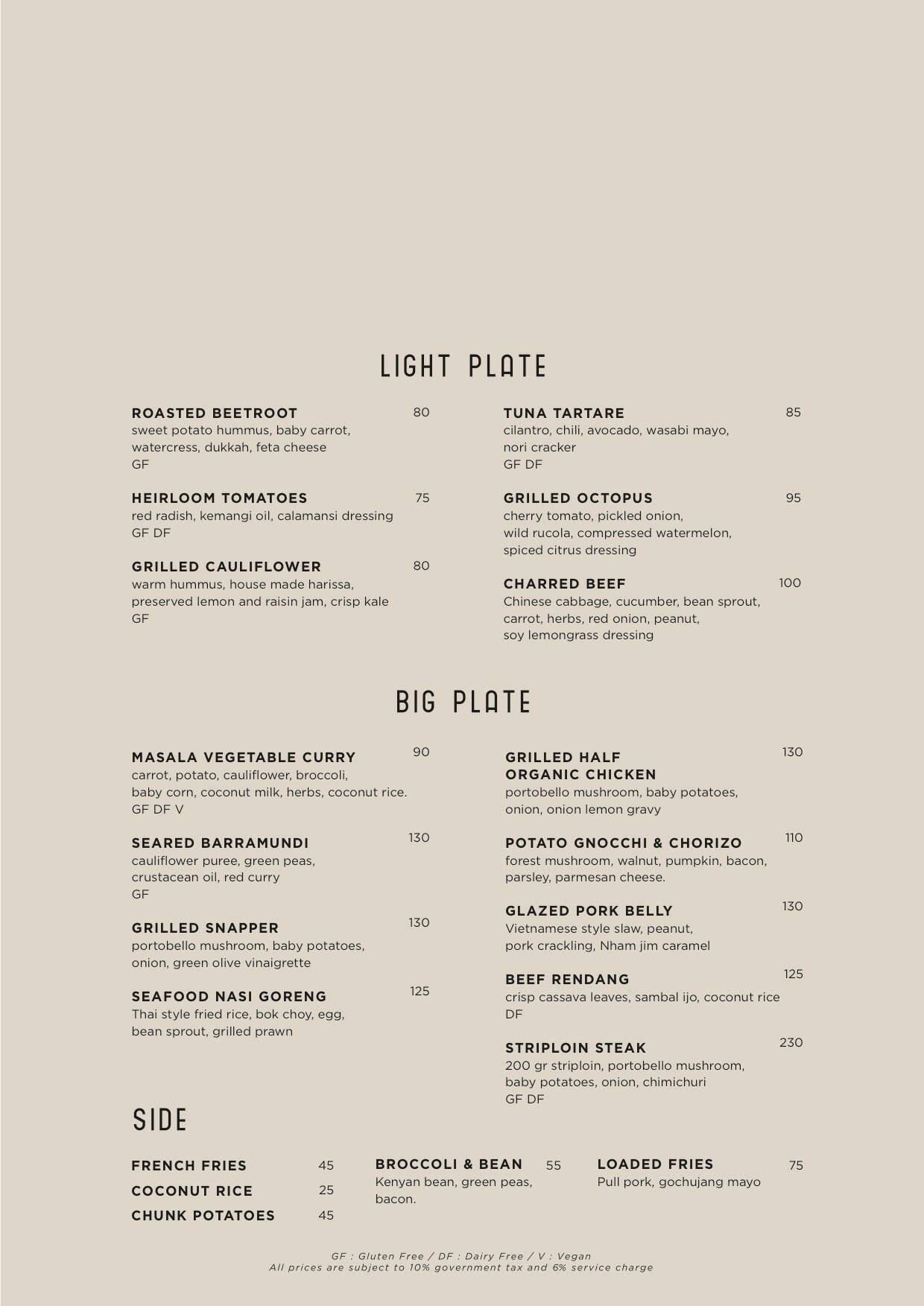 Mano Beach House Menu