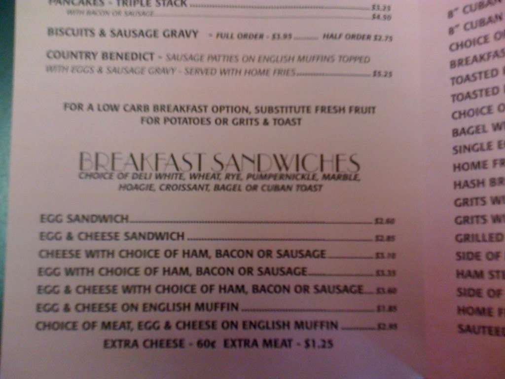 Menu at Bernie's Deli, Tampa, Princess Palm Ave