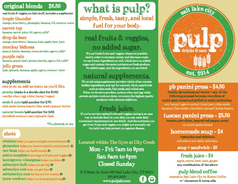 Menu at Pulp pub & bar, Salt Lake City, 51 S Main St Ste 308