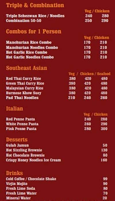Cady Chinese menu