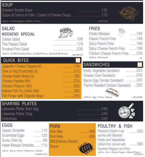 Menu of Melting Pot, Barrackpore, Kolkata