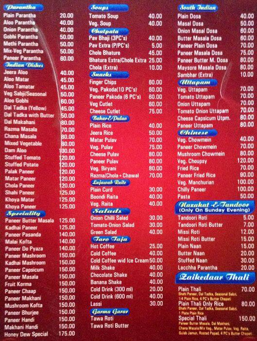 Honeydew Restaurant Menu, Menu for Honeydew Restaurant, Dayal Bagh