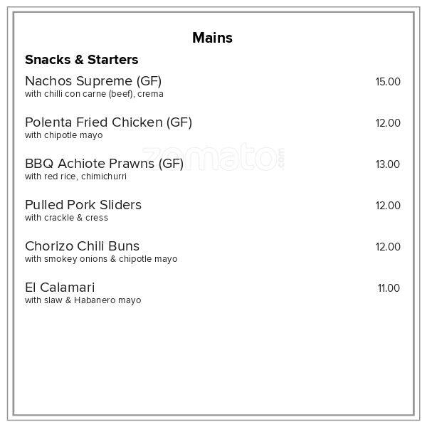Menu at Del Sol - Vila Mexicana restaurant, Dunedin