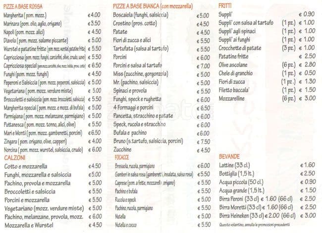 Menu di Pizzeria l'Angolo 