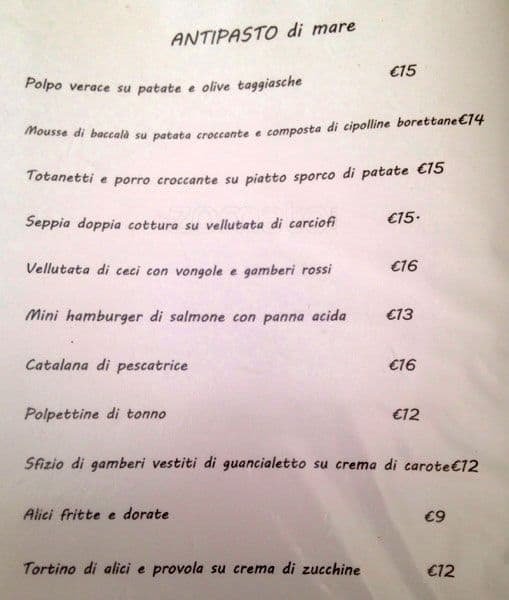 Menu di Locanda Filomarino 