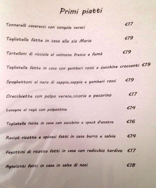 Menu di Locanda Filomarino 