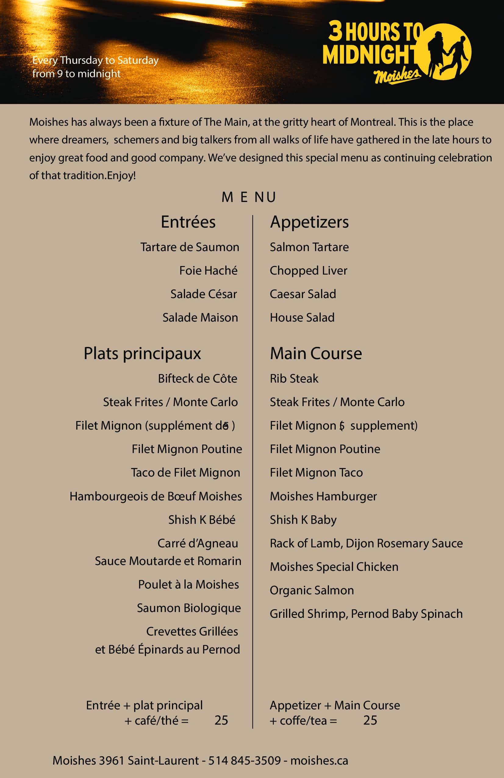 Menu de Moishes