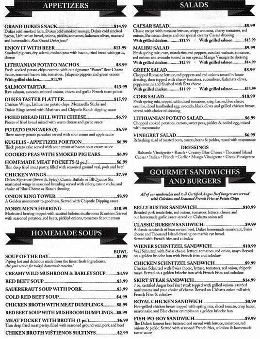 Grand Dukes' Restaurant & Bar Menu Urbanspoon/Zomato