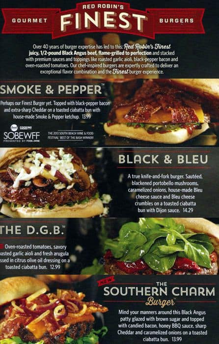 Red Robin Gourmet Burgers And Brews Menu