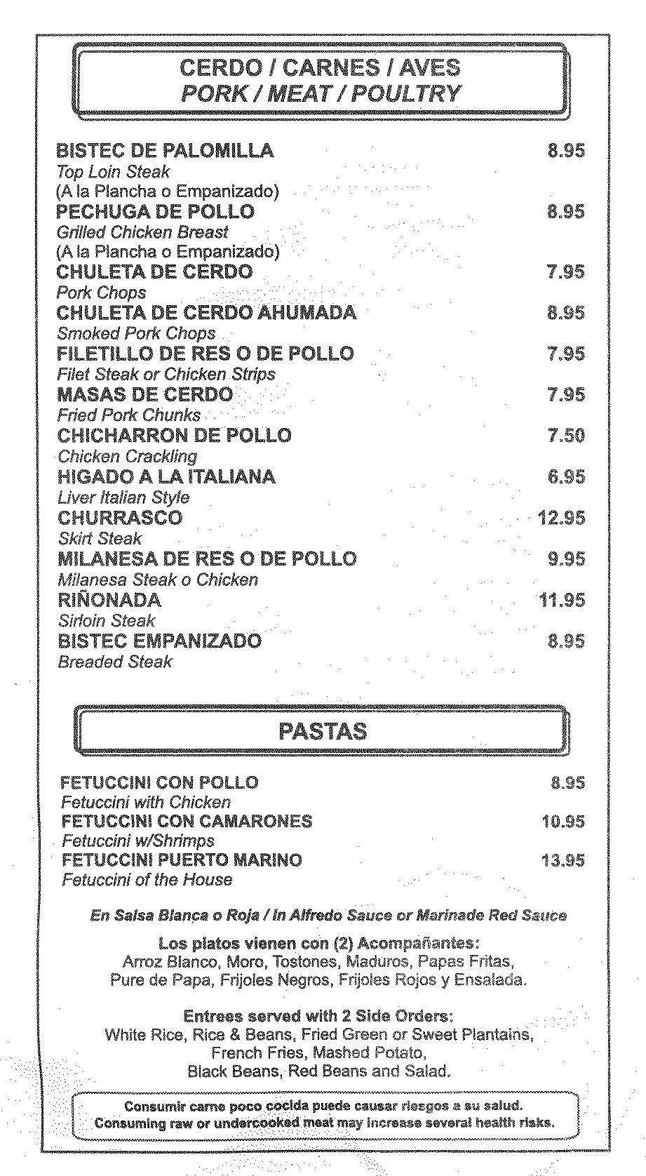Menu at Puerta de Oro la Cocina de Cristobal restaurant, Hialeah