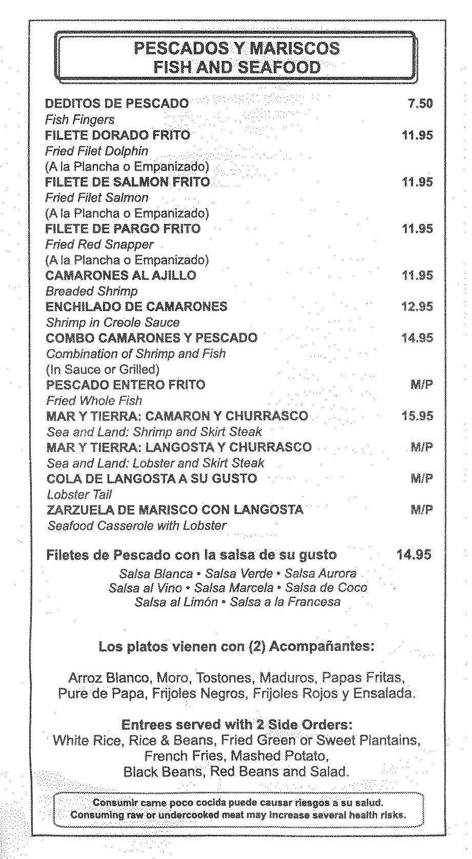 Menu at Puerta de Oro la Cocina de Cristobal restaurant, Hialeah