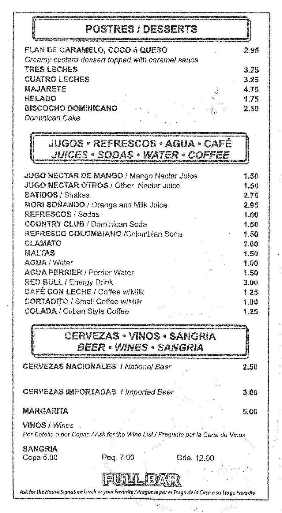 Menu at Puerta de Oro la Cocina de Cristobal restaurant, Hialeah