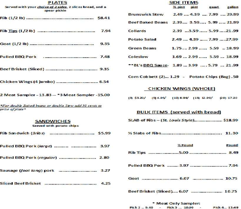 Bl Smokers BBQ, LLC Menu, Menu for Bl Smokers BBQ, LLC, Macon, Macon